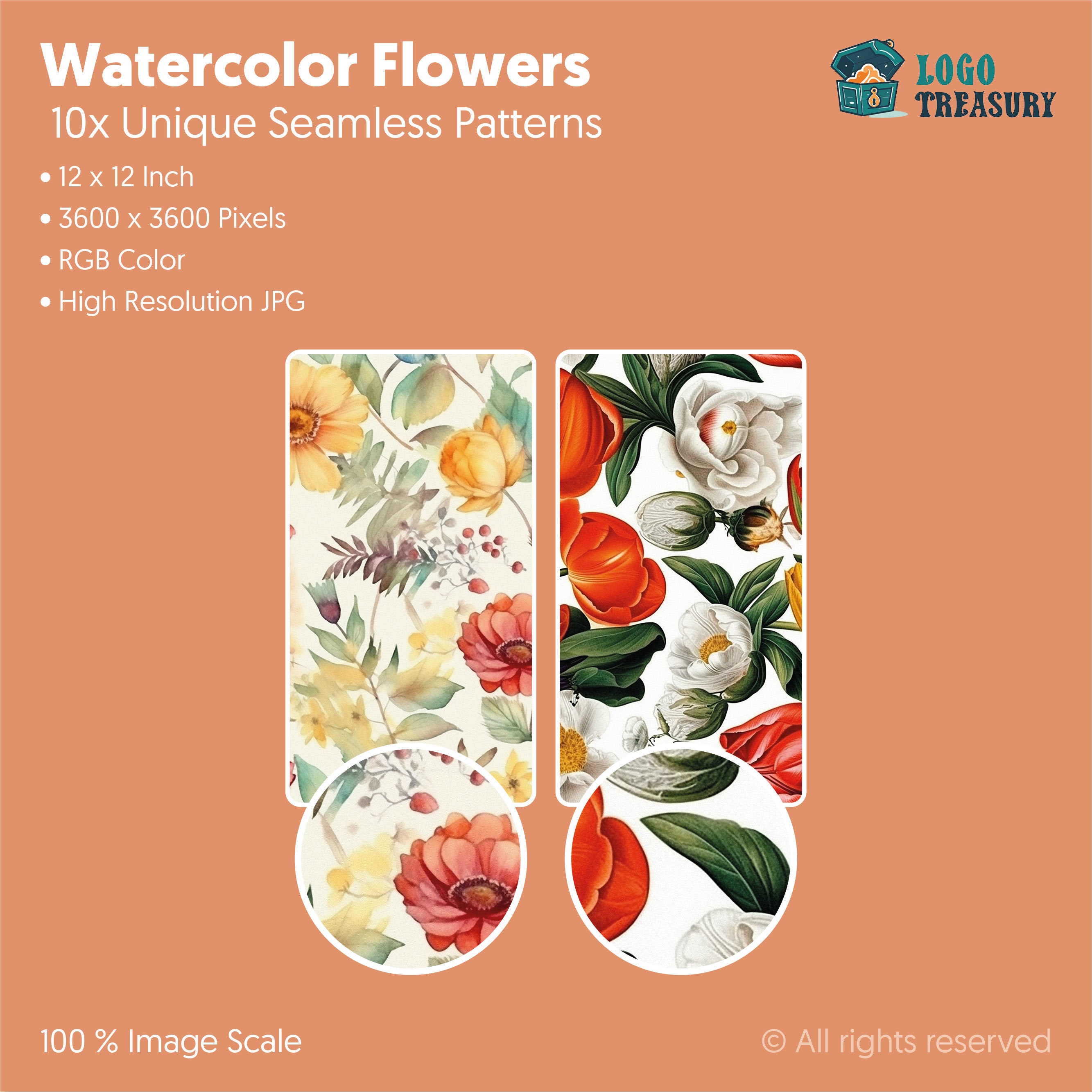 Spring Pattern - Watercolor Flowers - Seamless Patterns Bundle - Floral ...