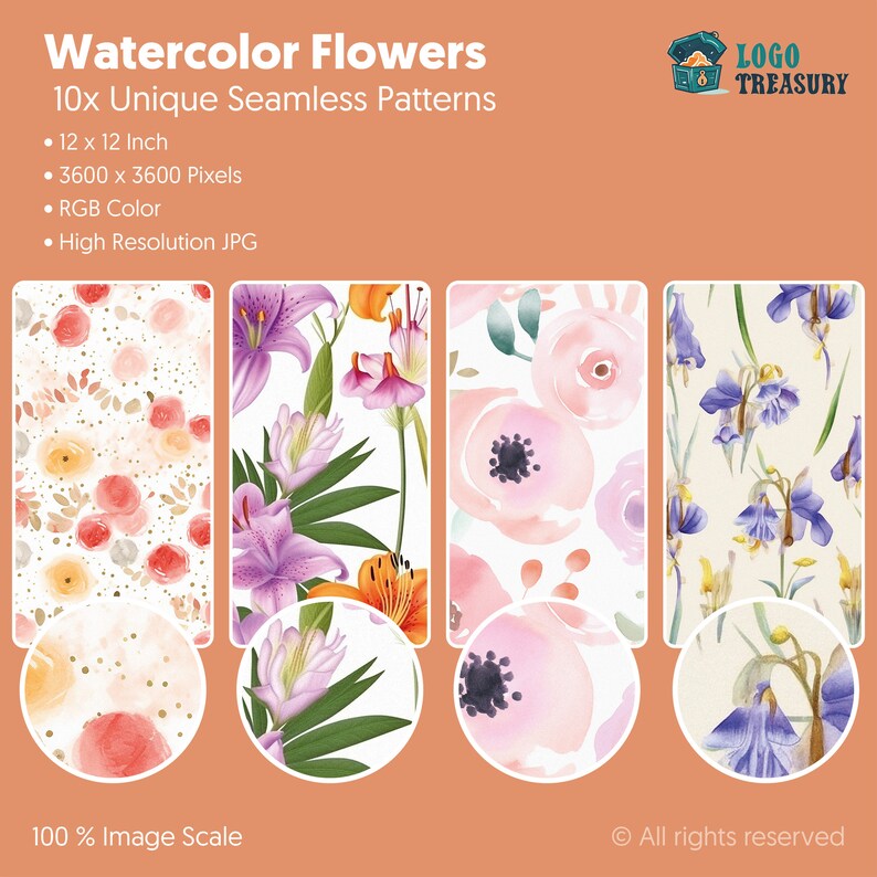 Spring Pattern - Watercolor Flowers - Seamless Patterns Bundle - Floral ...