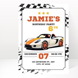 FAST ONE First Birthday Invitation, Race Car Invitation, Race Car 1st Birthday Invitation, Editable Digital Template,Canva Editable