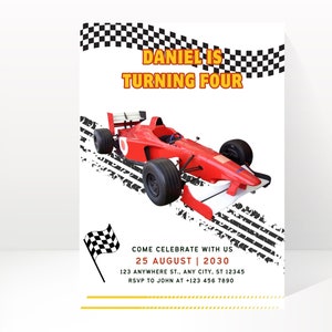 FAST ONE First Birthday Invitation, Race Car Invitation, Race Car 1st Birthday Invitation, Editable Digital Template,Canva Editable