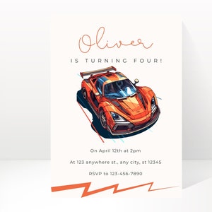 FAST ONE First Birthday Invitation, Race Car Invitation, Race Car 1st Birthday Invitation, Editable Digital Template,Canva Editable