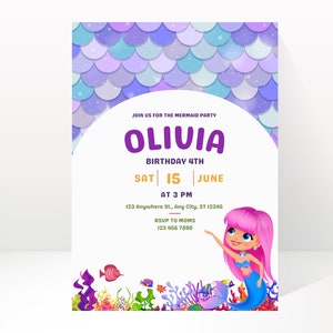 Under the Sea Birthday Invite,Mermaid Party Digital Download,Ariel Theme Pool Party,Little Mermaid Celebration Invite