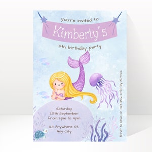 Under the Sea Birthday Invite,Mermaid Party Digital Download,Ariel Theme Pool Party,Little Mermaid Celebration Invite