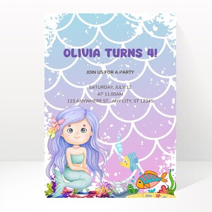 Under the Sea Birthday Invite,Mermaid Party Digital Download,Ariel Theme Pool Party,Little Mermaid Celebration Invite