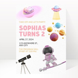 EDITABLE First Trip Around the Sun Outer Space, First Birthday Invitation, Galaxy Blast Off Printable Templates Digital Download,Canva