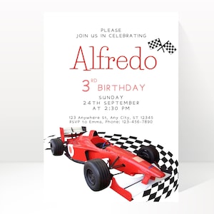 FAST ONE First Birthday Invitation, Race Car Invitation, Race Car 1st Birthday Invitation, Editable Digital Template,Canva Editable