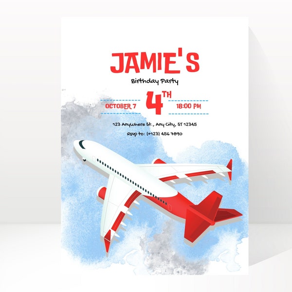 Editable Airplane Party Invite - Airplane Birthday Invitation, Airplane Birthday Invite, Aviation Party Decor, Pilot Invitation, Download