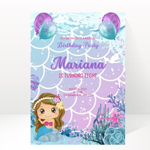 Sous l'invitation d'anniversaire de mer, téléchargement numérique de partie de sirène, fête de piscine de thème d'Ariel, invitation de célébration de petite sirène