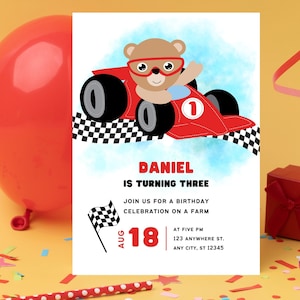 FAST ONE First Birthday Invitation, Race Car Invitation, Race Car 1st Birthday Invitation, Editable Digital Template,Canva Editable