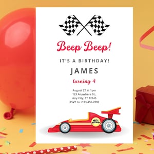FAST ONE First Birthday Invitation, Race Car Invitation, Race Car 1st Birthday Invitation, Editable Digital Template,Canva Editable
