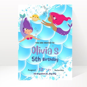 Under the Sea Birthday Invite,Mermaid Party Digital Download,Ariel Theme Pool Party,Little Mermaid Celebration Invite