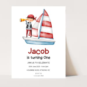 Nautical Birthday Invitation Editable, Sailor Boy 1st Birthday Template, Ahoy Boat Birthday Invite Instant Download, Electronic