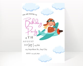 Editable Airplane Party Invite - Airplane Birthday Invitation, Airplane Birthday Invite, Aviation Party Decor, Pilot Invitation, Download