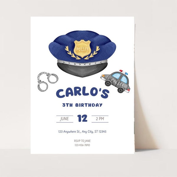 Police Invitation Birthday Party Invite Officer Policeman SWAT Cop Car Vehicle Boy Kids Instant EDITABLE Download Template Printable