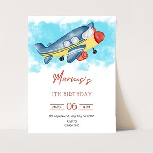 Editable Airplane Party Invite - Airplane Birthday Invitation, Airplane Birthday Invite, Aviation Party Decor, Pilot Invitation, Download