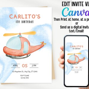 Editable Airplane Party Invite - Airplane Birthday Invitation, Airplane Birthday Invite, Aviation Party Decor, Pilot Invitation, Download