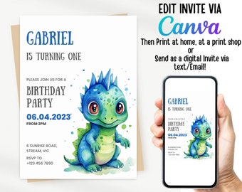 Dinosaur 1st Birthday Invitation Template, Dinosaur First Birthday, Dinosaur Birthday, Printable Birthday Invitation, 1st Birthday Boy Dino