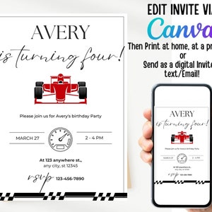 FAST ONE First Birthday Invitation, Race Car Invitation, Race Car 1st Birthday Invitation, Editable Digital Template,Canva Editable