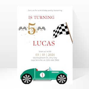 FAST ONE First Birthday Invitation, Race Car Invitation, Race Car 1st Birthday Invitation, Editable Digital Template,Canva Editable
