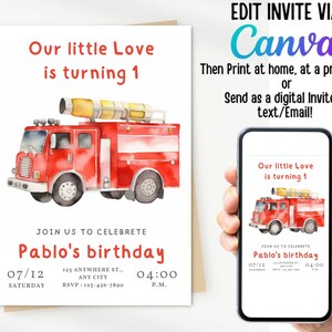 Editable Fire Truck Invitation,Fire Truck Birthday Invitation,Fire Truck Template Download, Digital File