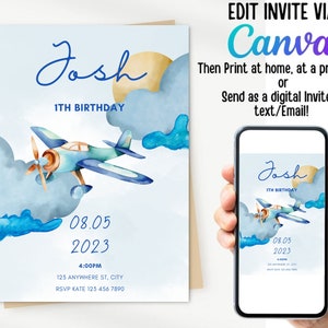 Editable Airplane Party Invite - Airplane Birthday Invitation, Airplane Birthday Invite, Aviation Party Decor, Pilot Invitation, Download
