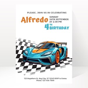 FAST ONE First Birthday Invitation, Race Car Invitation, Race Car 1st Birthday Invitation, Editable Digital Template,Canva Editable