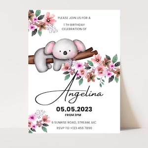 Koala Birthday Invitation, Koala 1st Birthday Invite, baby Koala Invitation, Koala Birthday Party Invite, Printable Instant Download