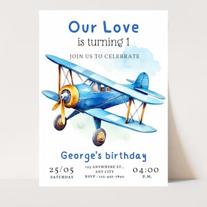 Editable Airplane Party Invite -Airplane Birthday Invitation, Airplane Birthday Invite, Aviation Party Decor, Pilot Invitation, Downloadable