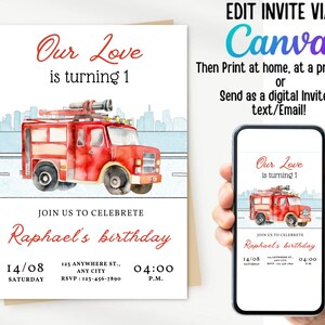 Firetruck Invitation, Fire truck Birthday Invitation, Firetruck Invitation, Editable Fire truck invitation, Printable Invitation