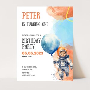 EDITABLE Primer viaje alrededor del sol Espacio exterior Primera invitación de cumpleaños Galaxy Blast Off Plantillas imprimibles Descarga digital, Canva