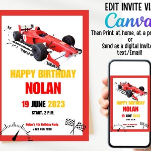 FAST ONE First Birthday Invitation, Race Car Invitation, Race Car 1st Birthday Invitation, Editable Digital Template,Canva Editable
