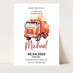 Firetruck Invitation, Fire truck Birthday Invitation, Firetruck Invitation, Editable Fire truck invitation, Printable Invitation