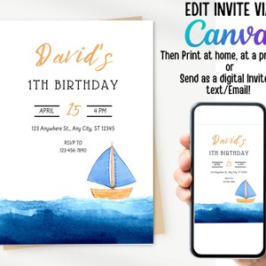 Nautical 1st Birthday Invitation, One is Fun First Birthday, Navy Birthday, Ahoy Sailor Birthday Invitation • Any Age,INSTANT DOWNLOAD
