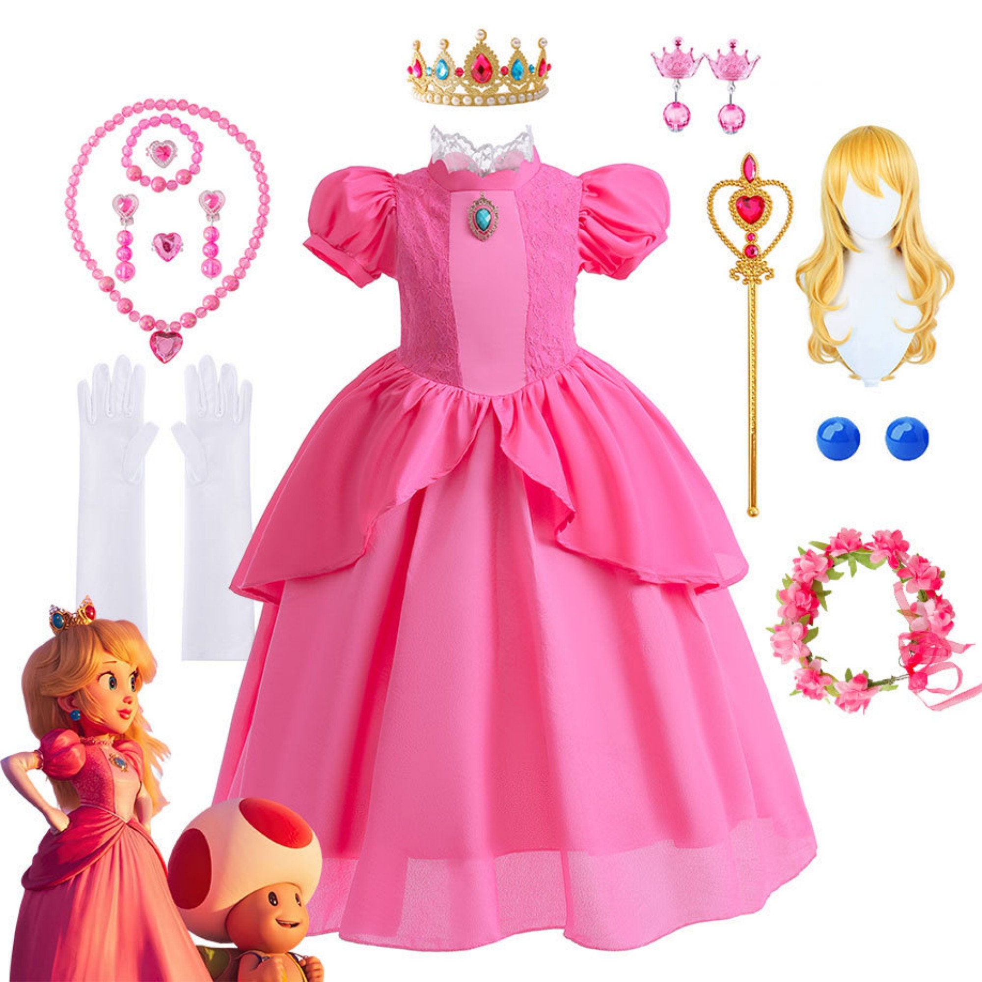 Costume Peachy princesse rose pour adultes, robe rose