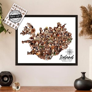Carte d'Islande modifiable | Collage de photos personnalisé | Cadeau de collage de photos personnalisé | Carte de photos de voyage | Vacances sur l'île | Cadeau de mariage | Poster photo collage