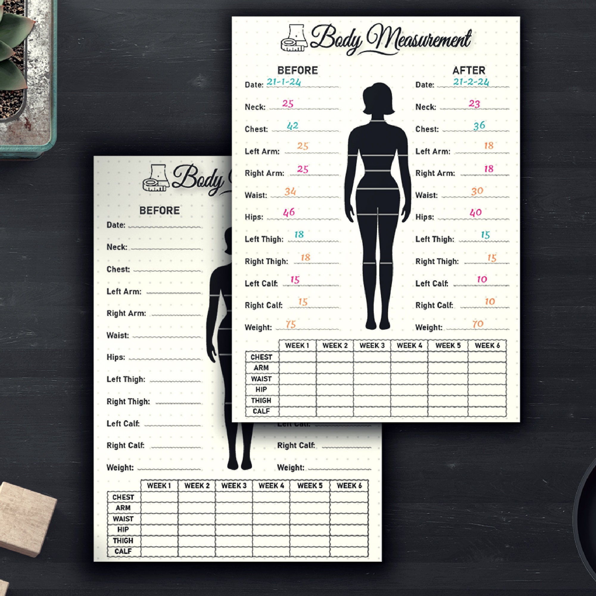 Body Measurements Tracker A4 Journal Page Printable Tracker Fitness ...