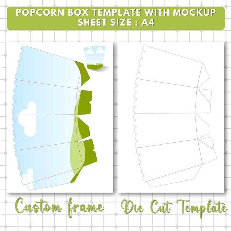 Editable Popcorn Box Template Custom Snack Packaging (canva, Printable
