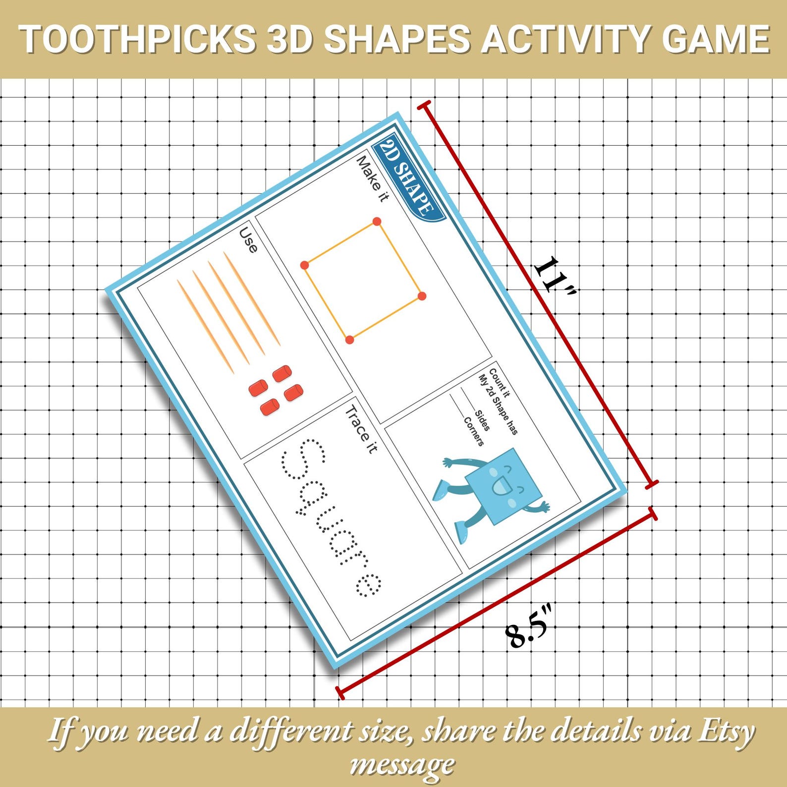 Toothpicks 2D Shapes Activity: Learning Game (printable) - Etsy