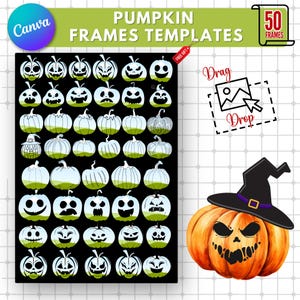 50 Editable Pumpkin Canva Frame Template | Halloween Clipart | Custom Floral Pumpkin Bundle | Sublimation Design | Spooky Halloween Pumpkin