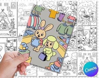 Kawaii Animal Coloring Pages: Kids Printable Activity (Canva Template)