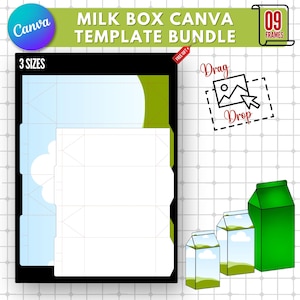 Sjabloon melkbox | Bewerkbare + afdrukbare canva-sjabloon | Aangepaste melkgunstdoos | Ontwerp verpakking melkpak | Creatieve melkdoos voor geschenken