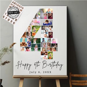 4th Birthday Photo Collage Template | Editable 4th Welcome Sign Template | Number 4 | 4th Birthday Gift |4th Birthday Milestone Sign|Canva