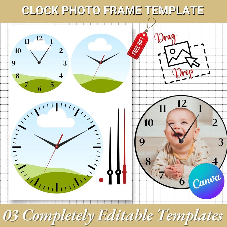 Clock Photo Frame Template |editable Round Clock Frame |family Keepsake ...