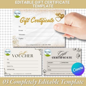 Gift Certificate Template |Editable + Printable Canva Template |Custom Gift Voucher Certificate |Discount Gift Card |Personalize Certificate