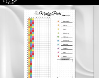 Mood in Pixels | A4 Journal Page | Printable Tracker | Daily Tracker | Daily Mood Tracker | Feeling Tracker | Monthly Tracker | Daily Rating