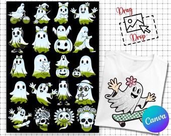 Editable Spooky Ghost Canva Frame Template: Halloween Designs (Digital Download)