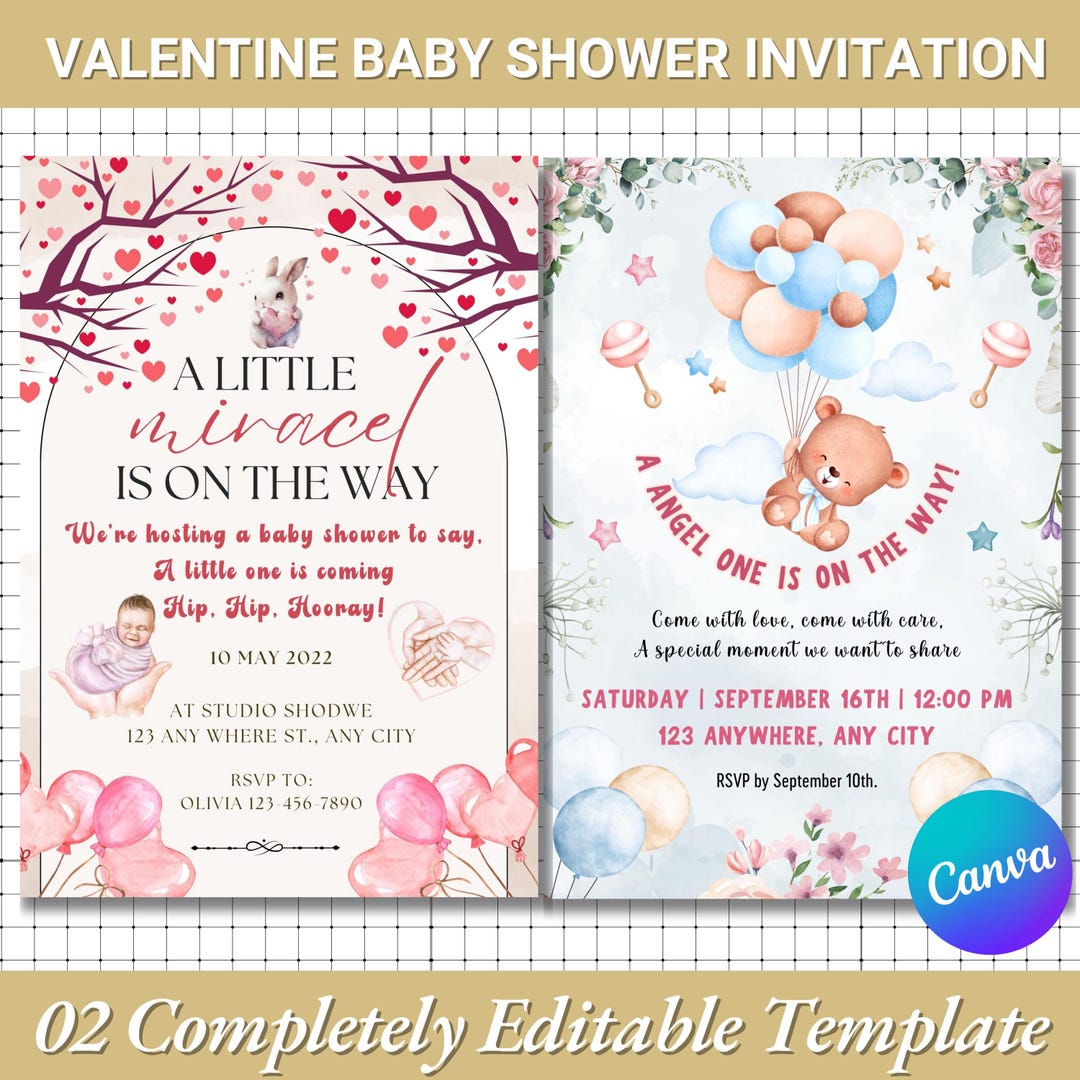 February Invite Valentine Baby Shower Invitation Template: Editable February Invite ...