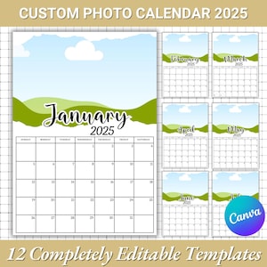 2025 Custom Photo Calendar Templates | Sunday to Monday |Personalized Gift Calendars | Calendar Editable Canva Templates |Resell your design