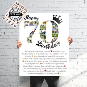 70th Birthday Photo Collage Templates | Personalized 70th Birthday Gift for Grandma Grandpa | Canva Frame Template | 70th Anniversary Gift