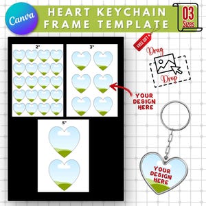 Heart Keychain Template | Editable + Printable Canva Template | Custom Heart Design Keychain | DIY Personalized Heart Keychain Sublimation